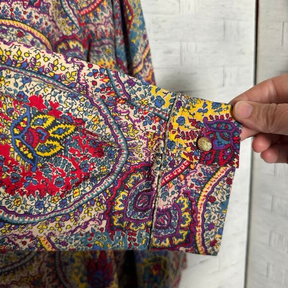 Talbots blouse bohemian hippie bold colorful print deep him side slits plus size - Picture 3 of 9